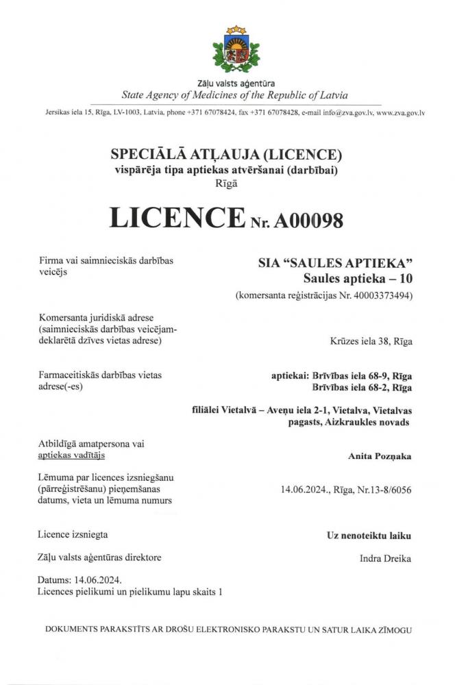 Saules aptiekas licence