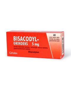 BISACODYL-GRINDEKS 5 mg zarnās šķīstošās tabletes, N40