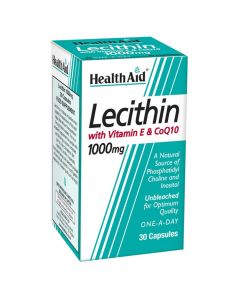 HEALTHAID Lecithin 1000mg ar vitamīnu E un CoQ10 uztura bagātinātājs kapsulas, N30