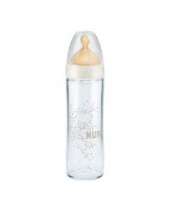 NUK Pirmā izvēle Classic - stikla pudelīte ar 1.izmēra (0-6mēn) lateksa knupīti, 240ml