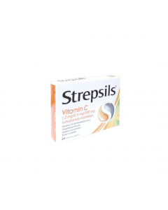STREPSILS Vitamin C 1,2 mg/0,6 mg/100 mg sūkājamās tabletes, N24