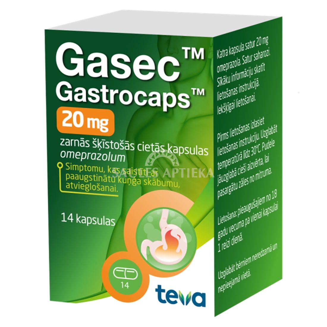 Gasec Gastrocaps 20 mg zarnās šķīstošās cietās kapsulas