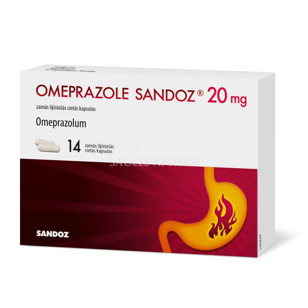 Omeprazole Sandoz 20 mg zarnās šķīstošās cietās kapsulas